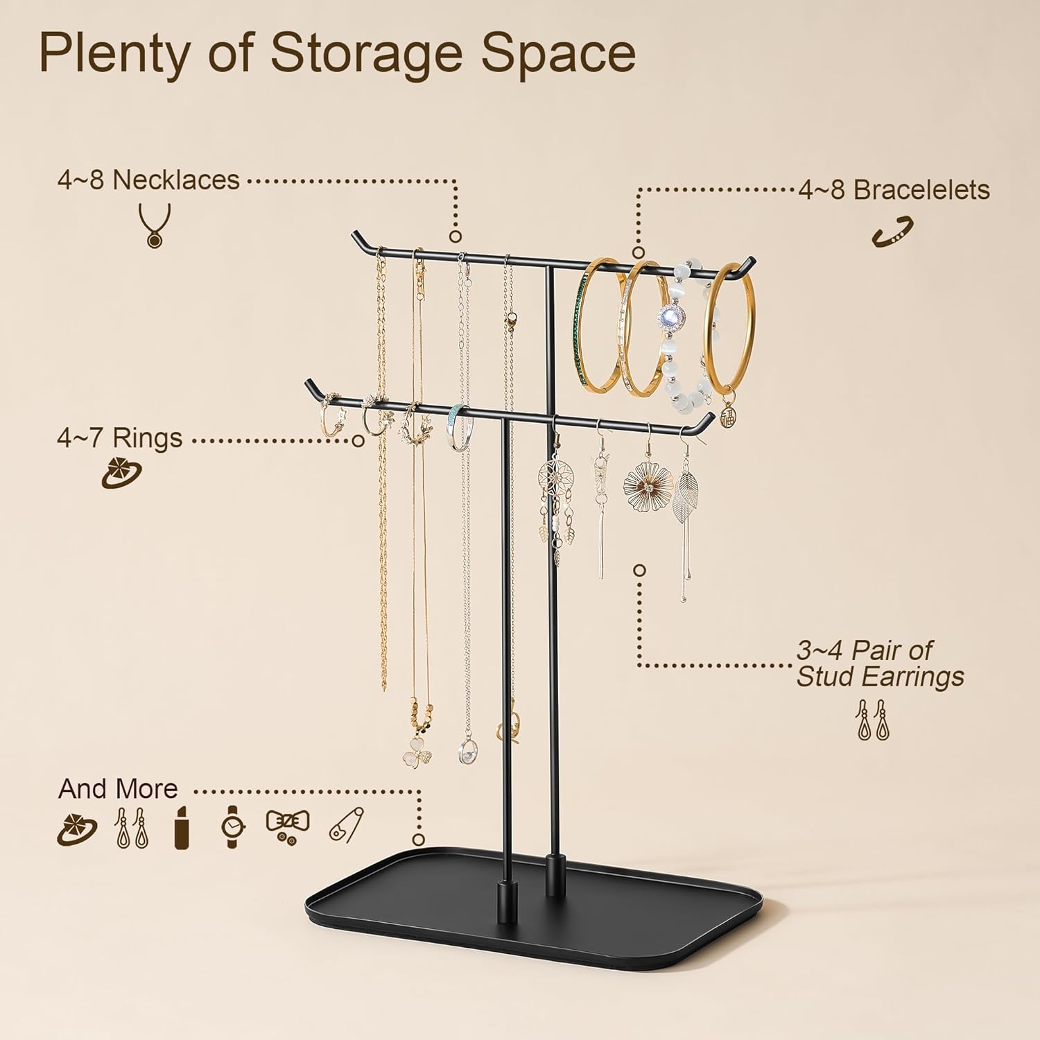Necklace Stand: Black Metal Necklace Organizer for Home Decor