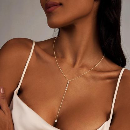 Gold Necklace for Women, Dainty Long Necklace 14k Gold Plated/Silver Y-Shaped Pendant Necklaces Trendy Beaded Chain Drop Necklaces Jewelry for Women Gifts