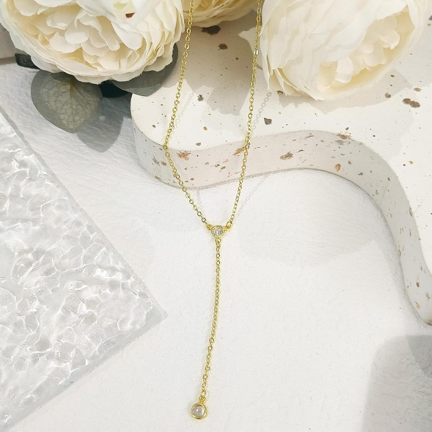 Gold Necklace for Women, Dainty Long Necklace 14k Gold Plated/Silver Y-Shaped Pendant Necklaces Trendy Beaded Chain Drop Necklaces Jewelry for Women Gifts