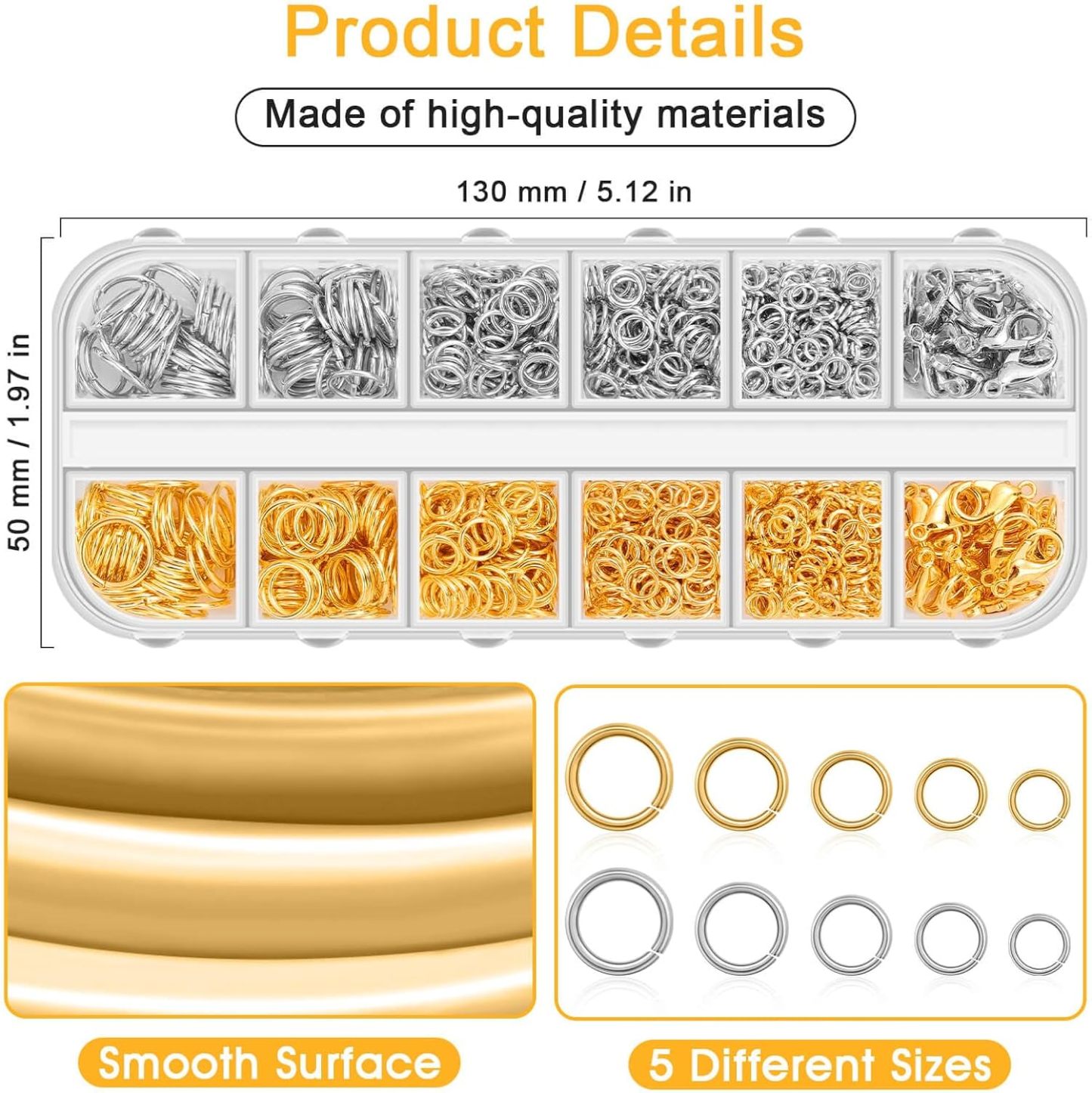 Jewelry Making Supplies and Necklace Repair with Jump Ring Pliers and Open Jump Ring(1200Pcs Silver and Gold)