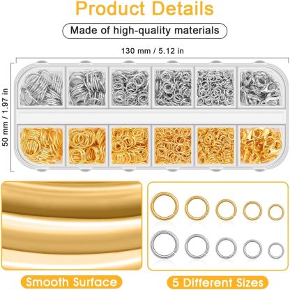 Jewelry Making Supplies and Necklace Repair with Jump Ring Pliers and Open Jump Ring(1200Pcs Silver and Gold)