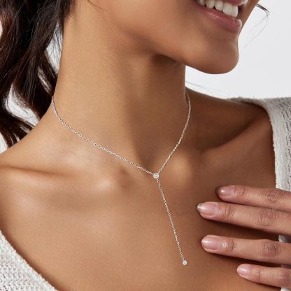 Gold Necklace for Women, Dainty Long Necklace 14k Gold Plated/Silver Y-Shaped Pendant Necklaces Trendy Beaded Chain Drop Necklaces Jewelry for Women Gifts