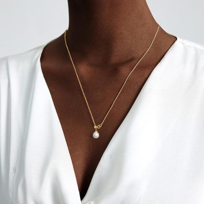 Gold Necklace for Women, Dainty Long Necklace 14k Gold Plated/Silver Y-Shaped Pendant Necklaces Trendy Beaded Chain Drop Necklaces Jewelry for Women Gifts