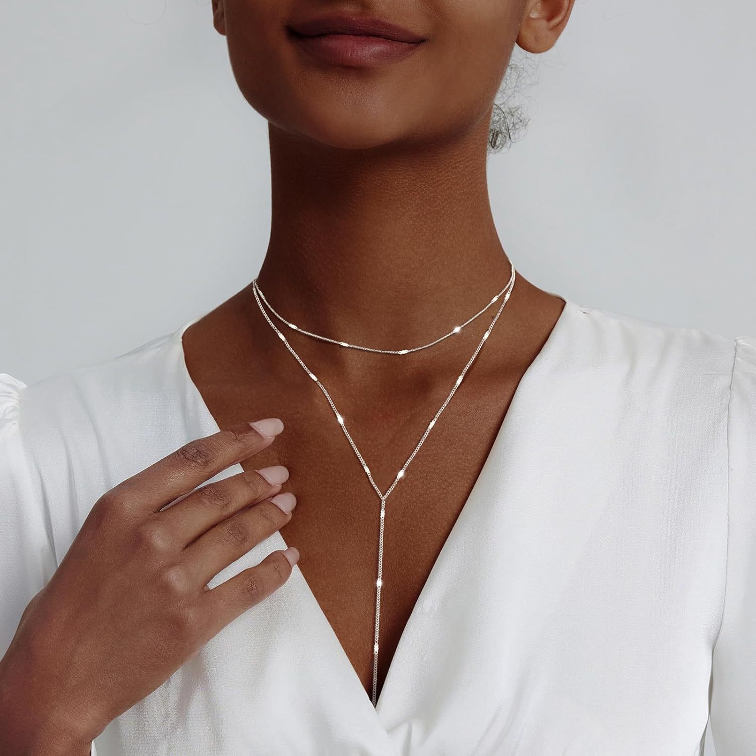 Gold Necklace for Women, Dainty Long Necklace 14k Gold Plated/Silver Y-Shaped Pendant Necklaces Trendy Beaded Chain Drop Necklaces Jewelry for Women Gifts