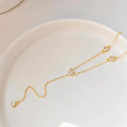 Gold Necklace for Women, Dainty Long Necklace 14k Gold Plated/Silver Y-Shaped Pendant Necklaces Trendy Beaded Chain Drop Necklaces Jewelry for Women Gifts