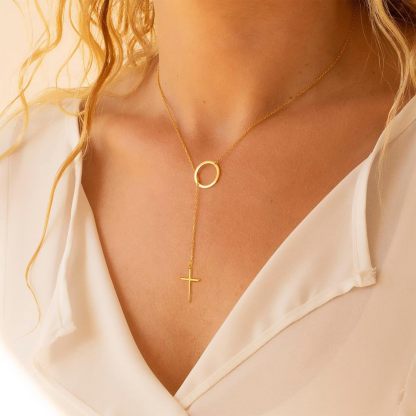 Gold Necklace for Women, Dainty Long Necklace 14k Gold Plated/Silver Y-Shaped Pendant Necklaces Trendy Beaded Chain Drop Necklaces Jewelry for Women Gifts