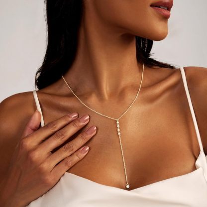 Gold Necklace for Women, Dainty Long Necklace 14k Gold Plated/Silver Y-Shaped Pendant Necklaces Trendy Beaded Chain Drop Necklaces Jewelry for Women Gifts