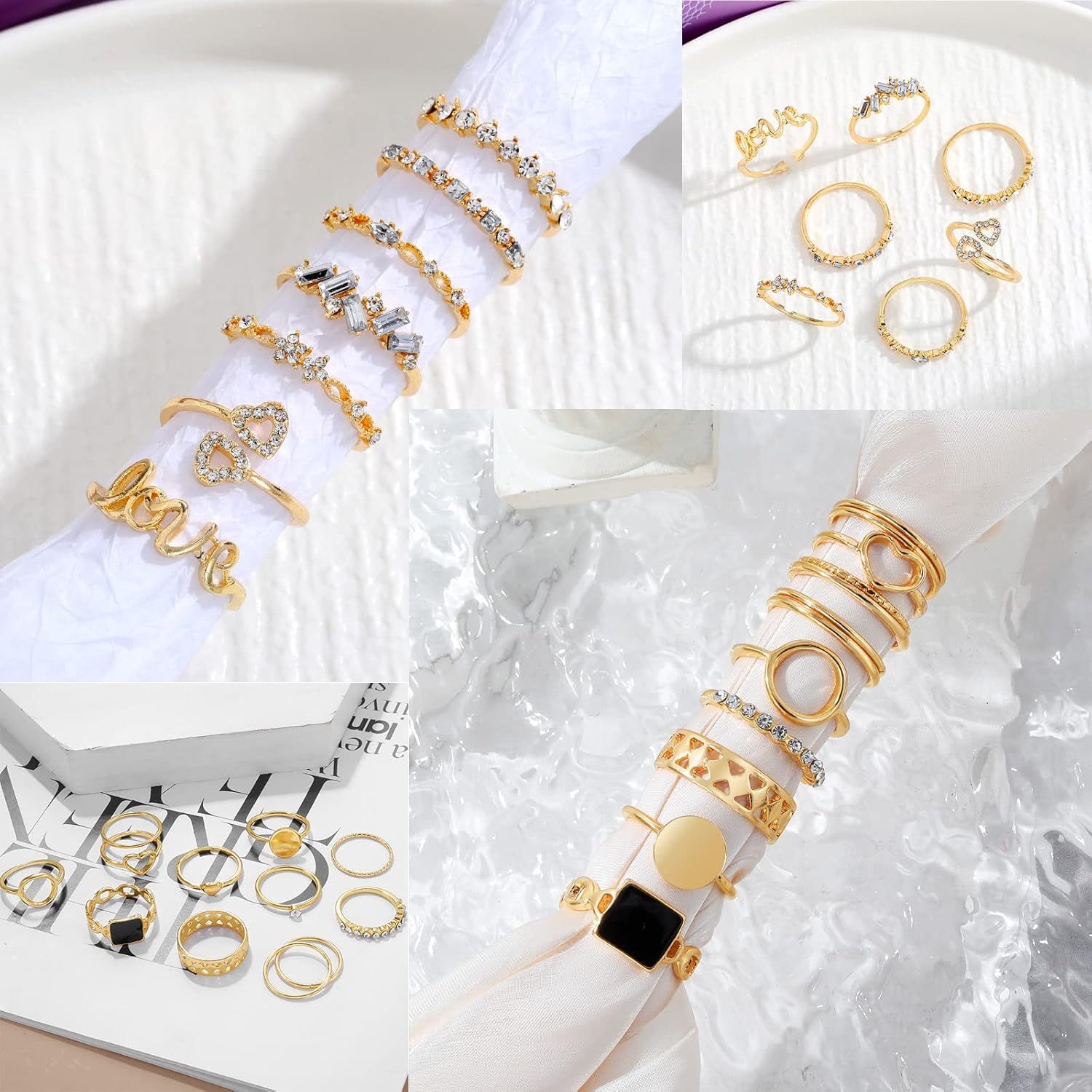 Gold Knuckle Rings Set For Women Vintage Stackable Joint Finger Midi Rings Dainty Cubic Zirconia Crystal Simple Twist Hollow Cute Pack Jewelry Gift (51 fasinon, Gold)