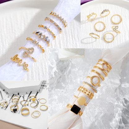 Gold Knuckle Rings Set For Women Vintage Stackable Joint Finger Midi Rings Dainty Cubic Zirconia Crystal Simple Twist Hollow Cute Pack Jewelry Gift (51 fasinon, Gold)