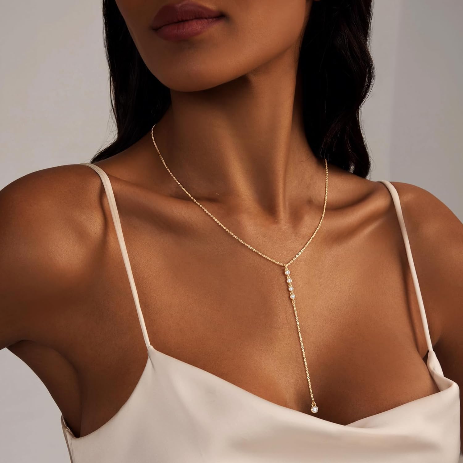 Gold Necklace for Women, Dainty Long Necklace 14k Gold Plated/Silver Y-Shaped Pendant Necklaces Trendy Beaded Chain Drop Necklaces Jewelry for Women Gifts