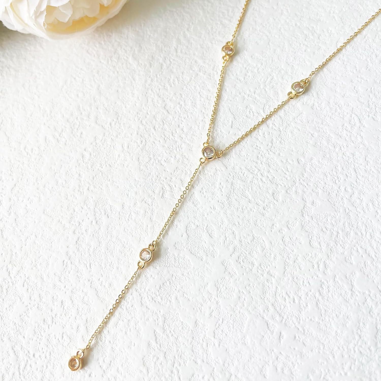Gold Necklace for Women, Dainty Long Necklace 14k Gold Plated/Silver Y-Shaped Pendant Necklaces Trendy Beaded Chain Drop Necklaces Jewelry for Women Gifts