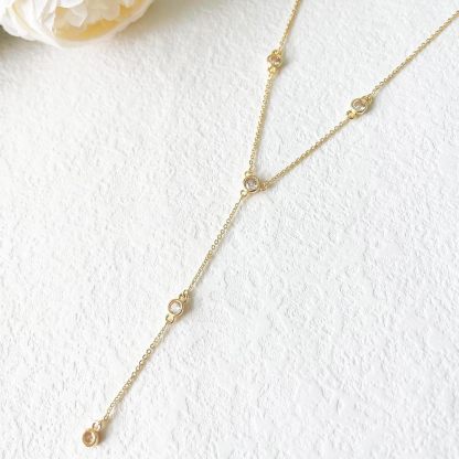 Gold Necklace for Women, Dainty Long Necklace 14k Gold Plated/Silver Y-Shaped Pendant Necklaces Trendy Beaded Chain Drop Necklaces Jewelry for Women Gifts