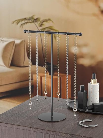 Necklace Organizers Holder, Small Jewelry Display Stand for Women, Men and Vendors, Long Necklace Organizer, Multi-Functional Bracelet Hanger, Space Saving Design (2 Tier Black)