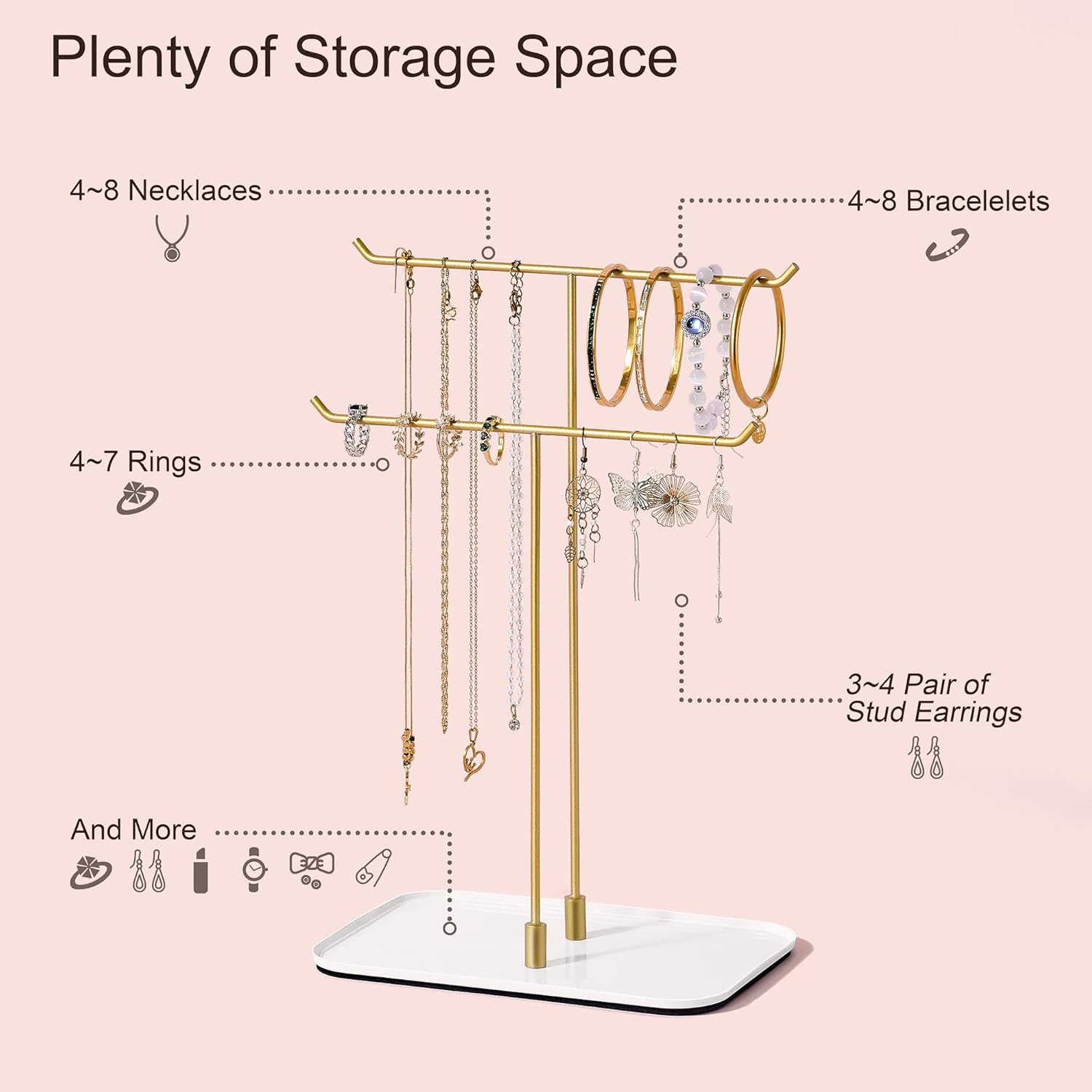 Necklace Stand: Black Metal Necklace Organizer for Home Decor