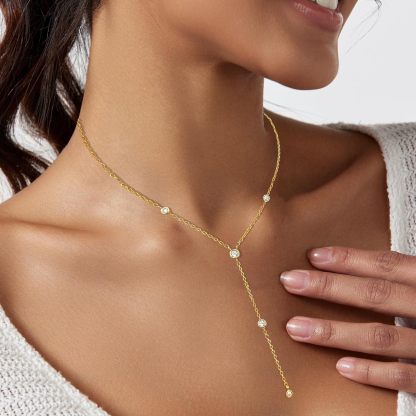 Gold Necklace for Women, Dainty Long Necklace 14k Gold Plated/Silver Y-Shaped Pendant Necklaces Trendy Beaded Chain Drop Necklaces Jewelry for Women Gifts