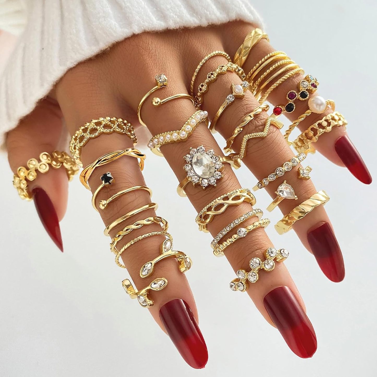  51 Pcs Gold Knuckle Rings Set For Women Girls Vintage Stackable Joint Finger Midi Rings Dainty Cubic Zirconia Crystal Simple Twist Hollow Cute Rings Pack Jewelry Gift