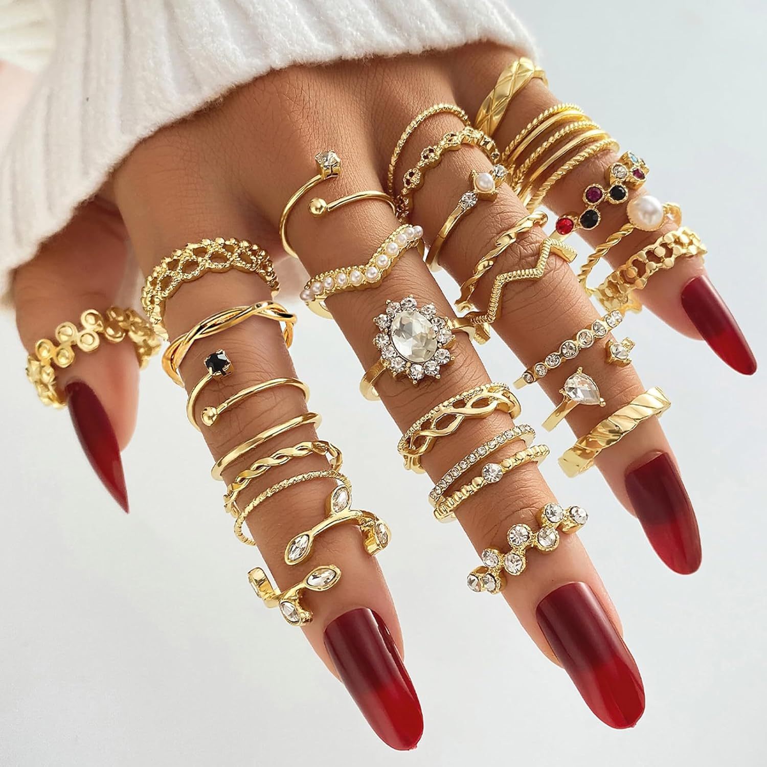  51 Pcs Gold Knuckle Rings Set For Women Girls Vintage Stackable Joint Finger Midi Rings Dainty Cubic Zirconia Crystal Simple Twist Hollow Cute Rings Pack Jewelry Gift