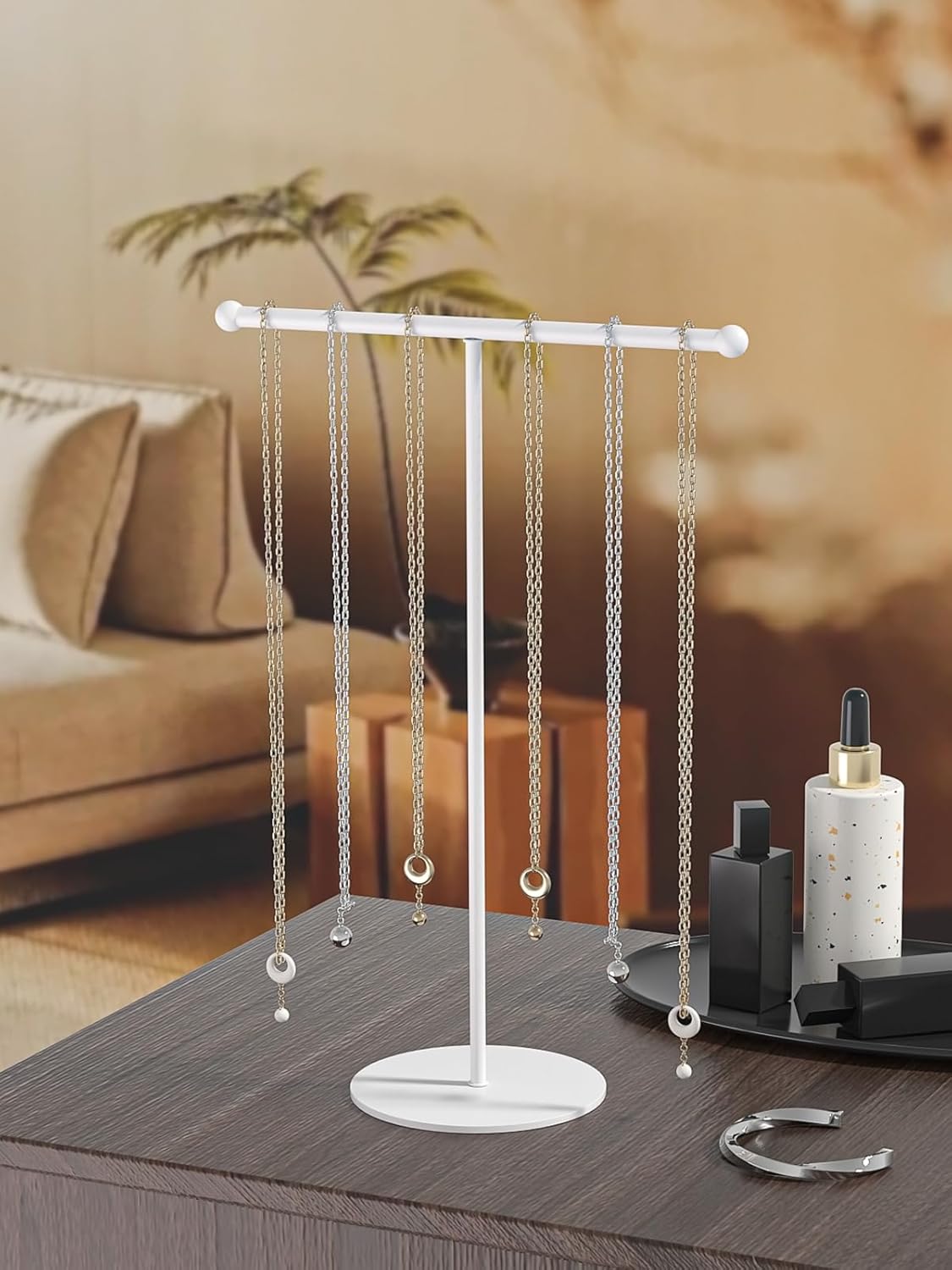 Necklace Organizers Holder, Small Jewelry Display Stand for Women, Men and Vendors, Long Necklace Organizer, Multi-Functional Bracelet Hanger, Space Saving Design (2 Tier Black)