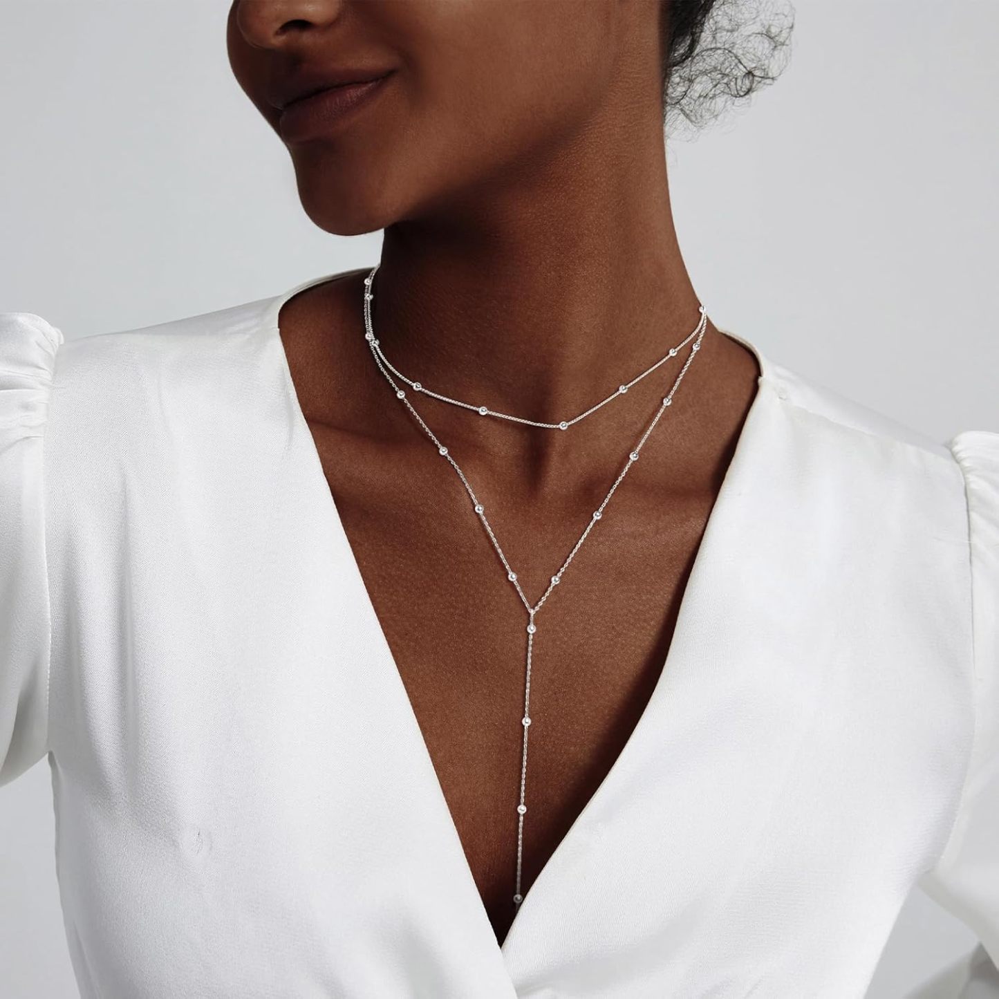 Gold Necklace for Women, Dainty Long Necklace 14k Gold Plated/Silver Y-Shaped Pendant Necklaces Trendy Beaded Chain Drop Necklaces Jewelry for Women Gifts