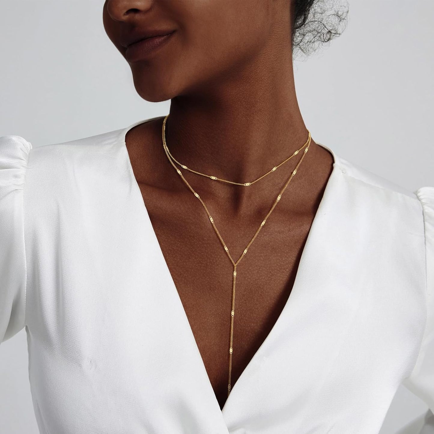 Gold Necklace for Women, Dainty Long Necklace 14k Gold Plated/Silver Y-Shaped Pendant Necklaces Trendy Beaded Chain Drop Necklaces Jewelry for Women Gifts