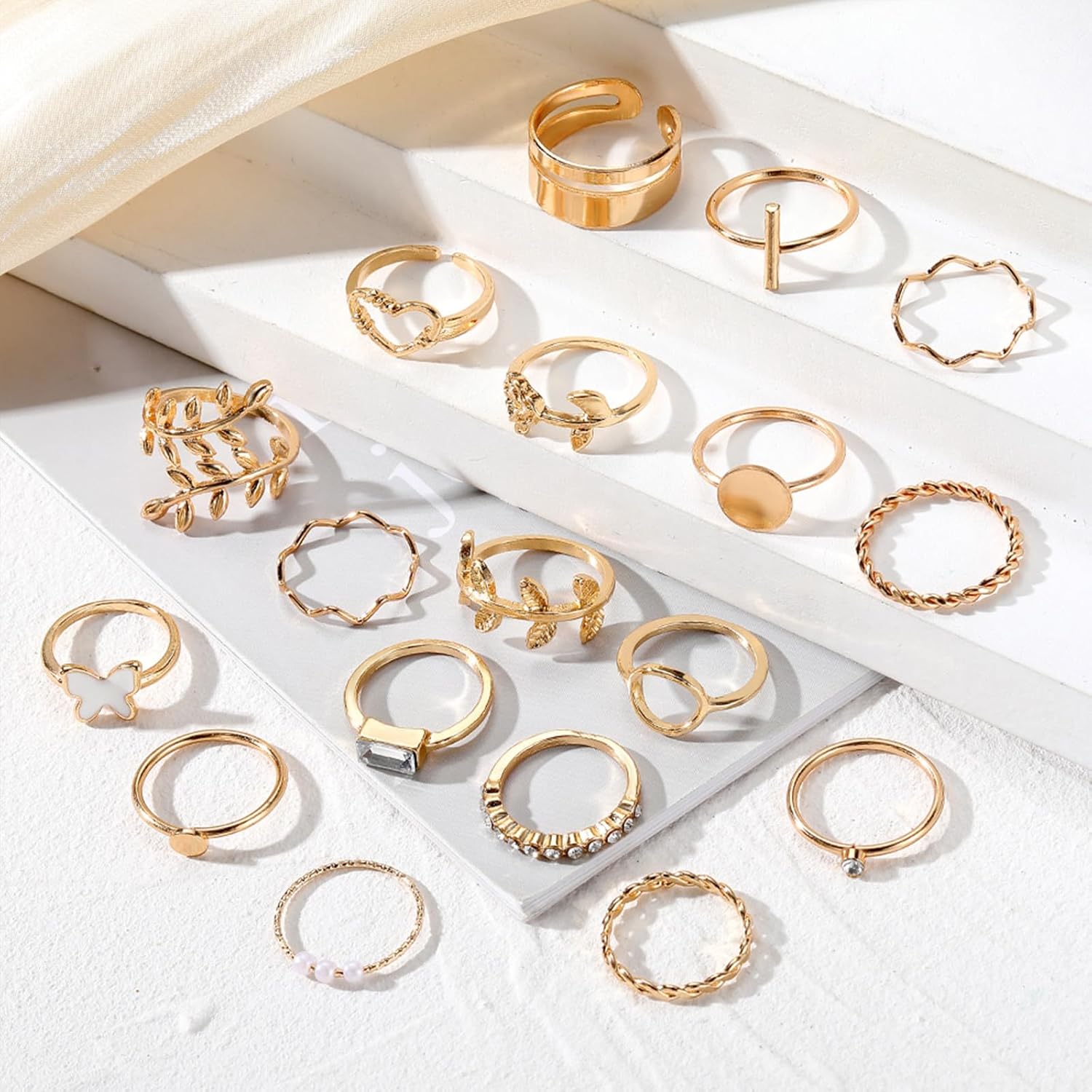  51 Pcs Gold Knuckle Rings Set For Women Girls Vintage Stackable Joint Finger Midi Rings Dainty Cubic Zirconia Crystal Simple Twist Hollow Cute Rings Pack Jewelry Gift