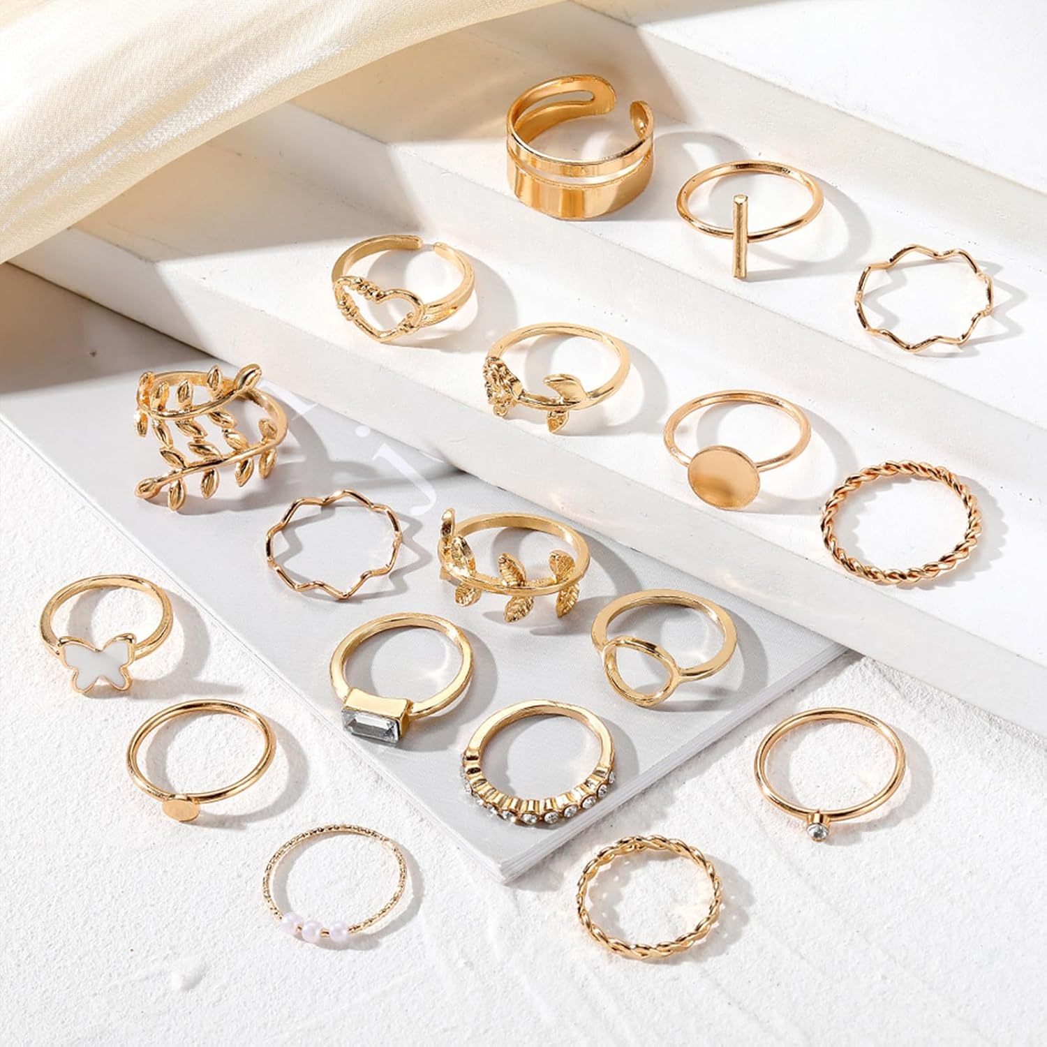  51 Pcs Gold Knuckle Rings Set For Women Girls Vintage Stackable Joint Finger Midi Rings Dainty Cubic Zirconia Crystal Simple Twist Hollow Cute Rings Pack Jewelry Gift