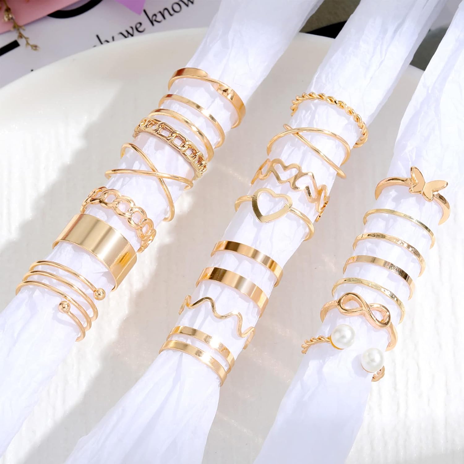 Gold Knuckle Rings Set For Women Vintage Stackable Joint Finger Midi Rings Dainty Cubic Zirconia Crystal Simple Twist Hollow Cute Pack Jewelry Gift (51 fasinon, Gold)