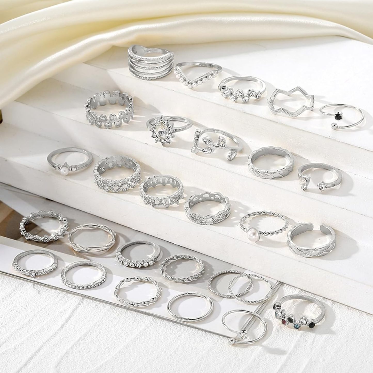  51 Pcs Gold Knuckle Rings Set For Women Girls Vintage Stackable Joint Finger Midi Rings Dainty Cubic Zirconia Crystal Simple Twist Hollow Cute Rings Pack Jewelry Gift