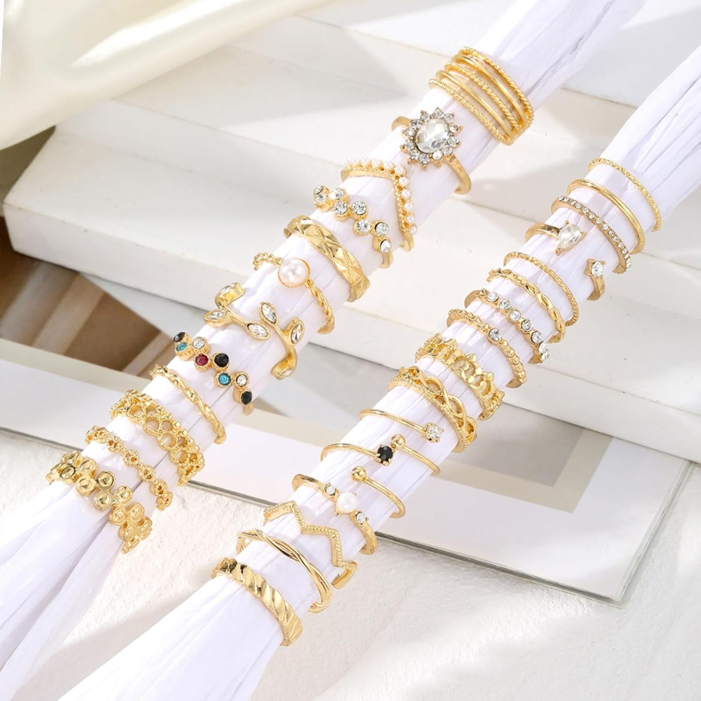  51 Pcs Gold Knuckle Rings Set For Women Girls Vintage Stackable Joint Finger Midi Rings Dainty Cubic Zirconia Crystal Simple Twist Hollow Cute Rings Pack Jewelry Gift