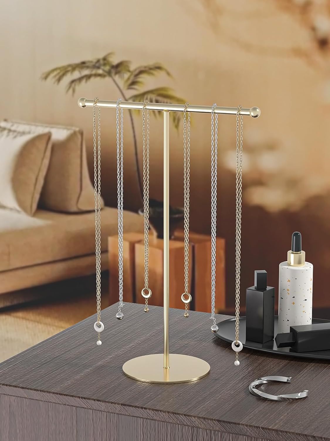 Necklace Organizers Holder, Small Jewelry Display Stand for Women, Men and Vendors, Long Necklace Organizer, Multi-Functional Bracelet Hanger, Space Saving Design (2 Tier Black)