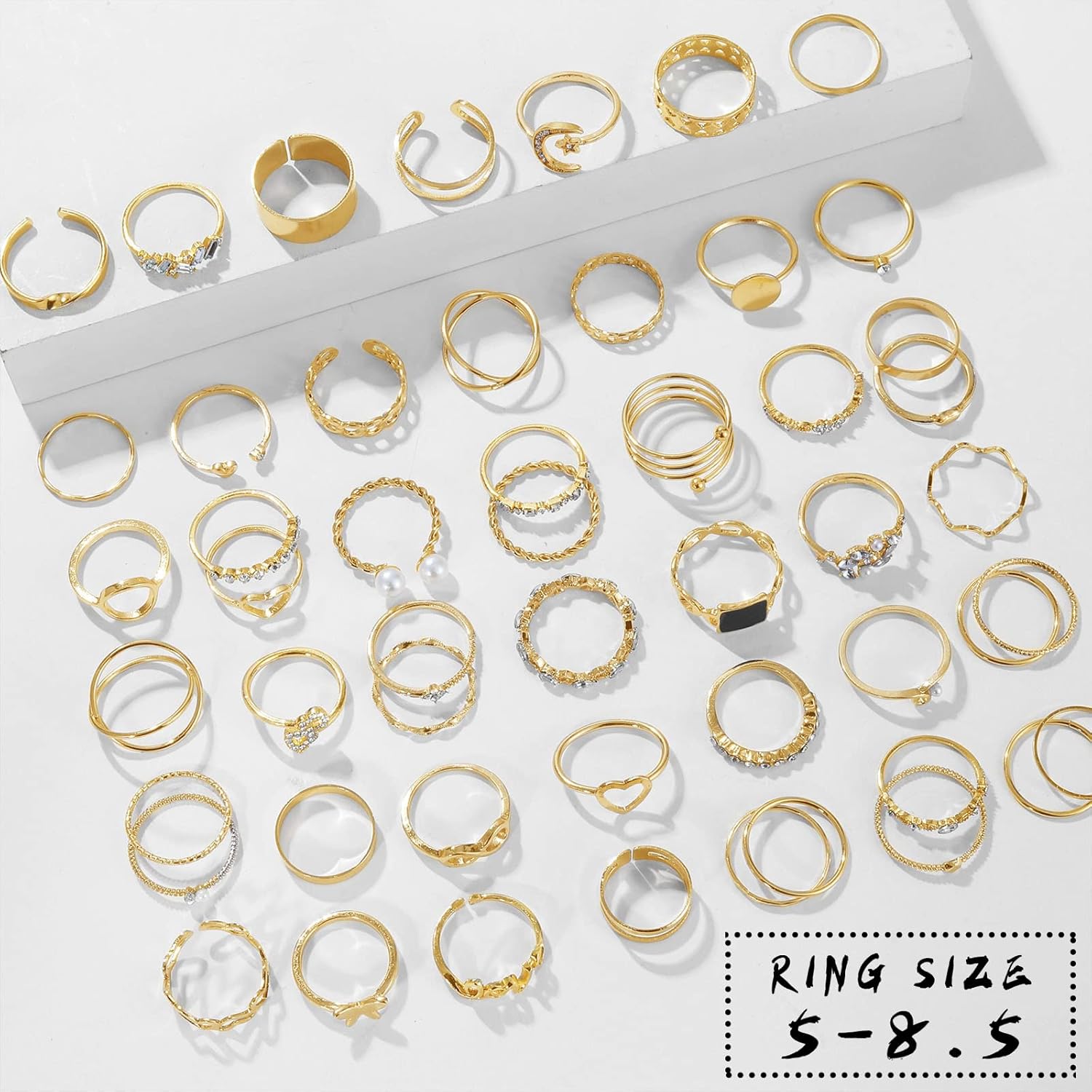 Gold Knuckle Rings Set For Women Vintage Stackable Joint Finger Midi Rings Dainty Cubic Zirconia Crystal Simple Twist Hollow Cute Pack Jewelry Gift (51 fasinon, Gold)