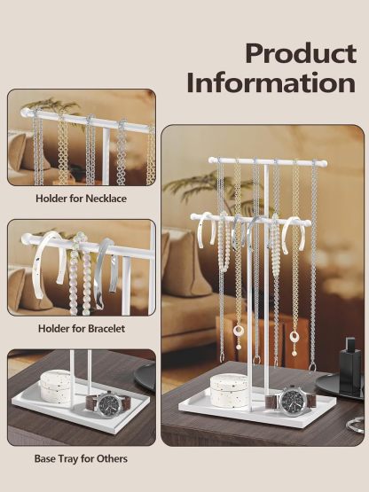 Necklace Organizers Holder, Small Jewelry Display Stand for Women, Men and Vendors, Long Necklace Organizer, Multi-Functional Bracelet Hanger, Space Saving Design (2 Tier Black)