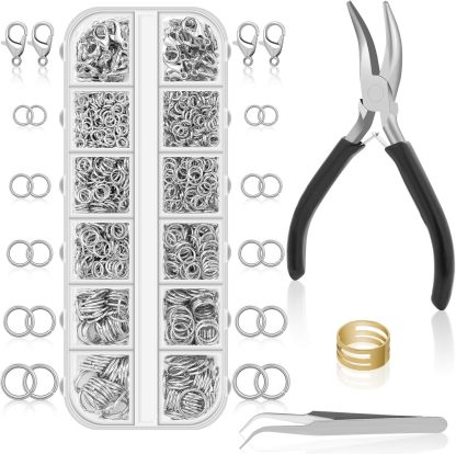 Jewelry Making Supplies and Necklace Repair with Jump Ring Pliers and Open Jump Ring(1200Pcs Silver and Gold)
