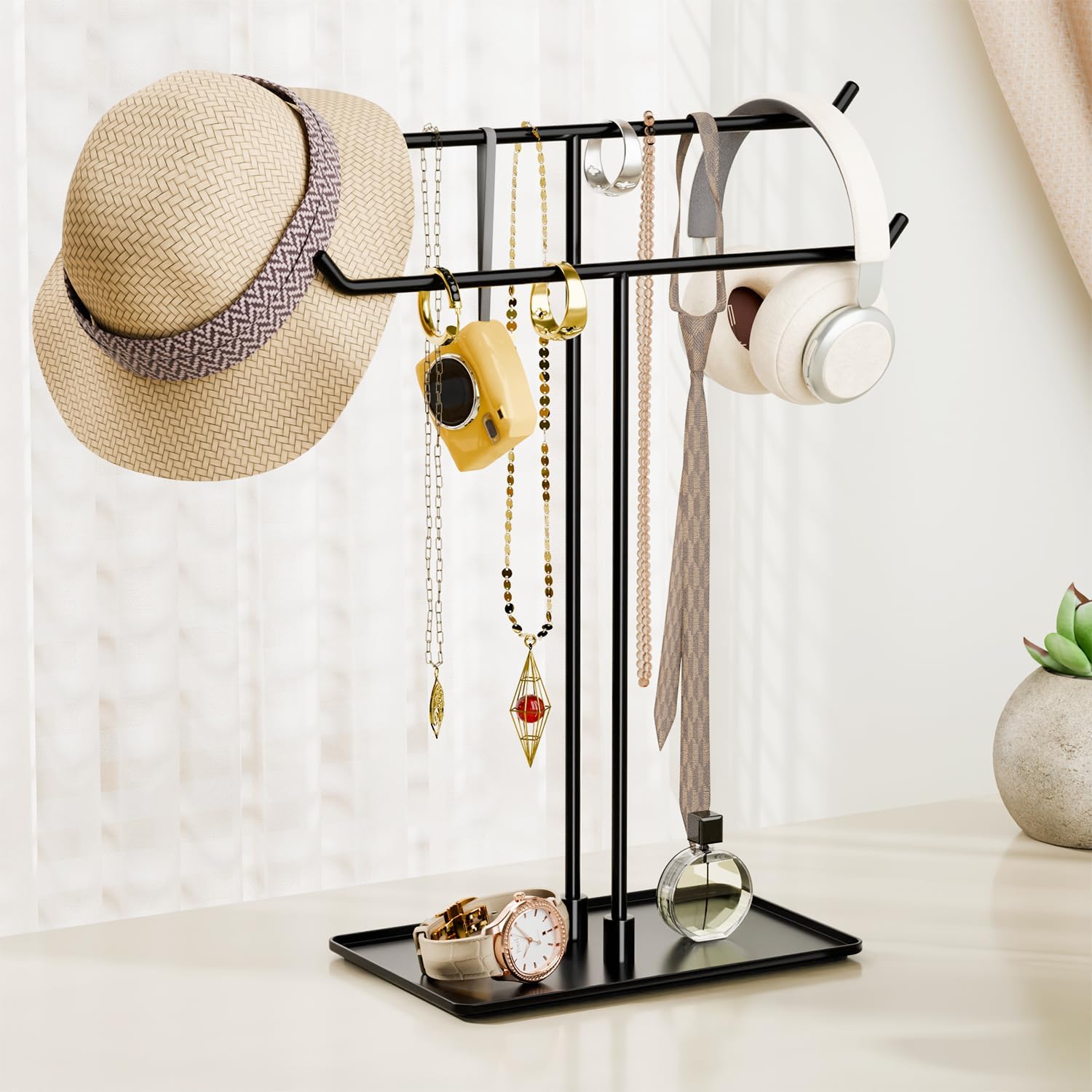 Necklace Stand: Black Metal Necklace Organizer for Home Decor