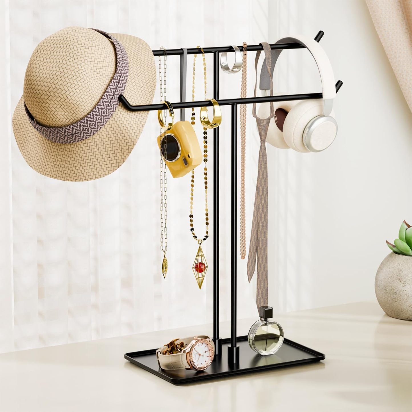 Necklace Stand: Black Metal Necklace Organizer for Home Decor