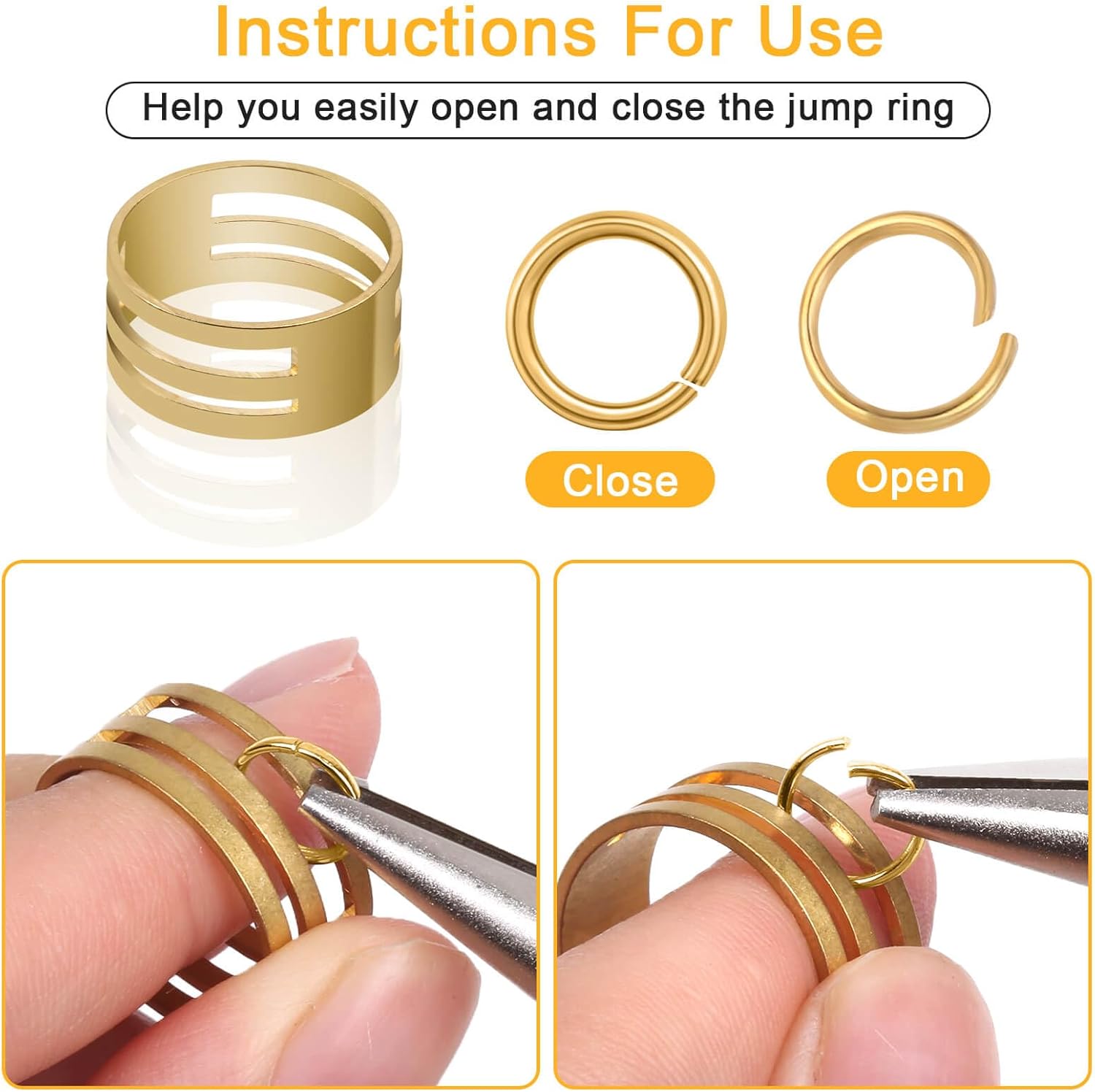 Jewelry Making Supplies and Necklace Repair with Jump Ring Pliers and Open Jump Ring(1200Pcs Silver and Gold)