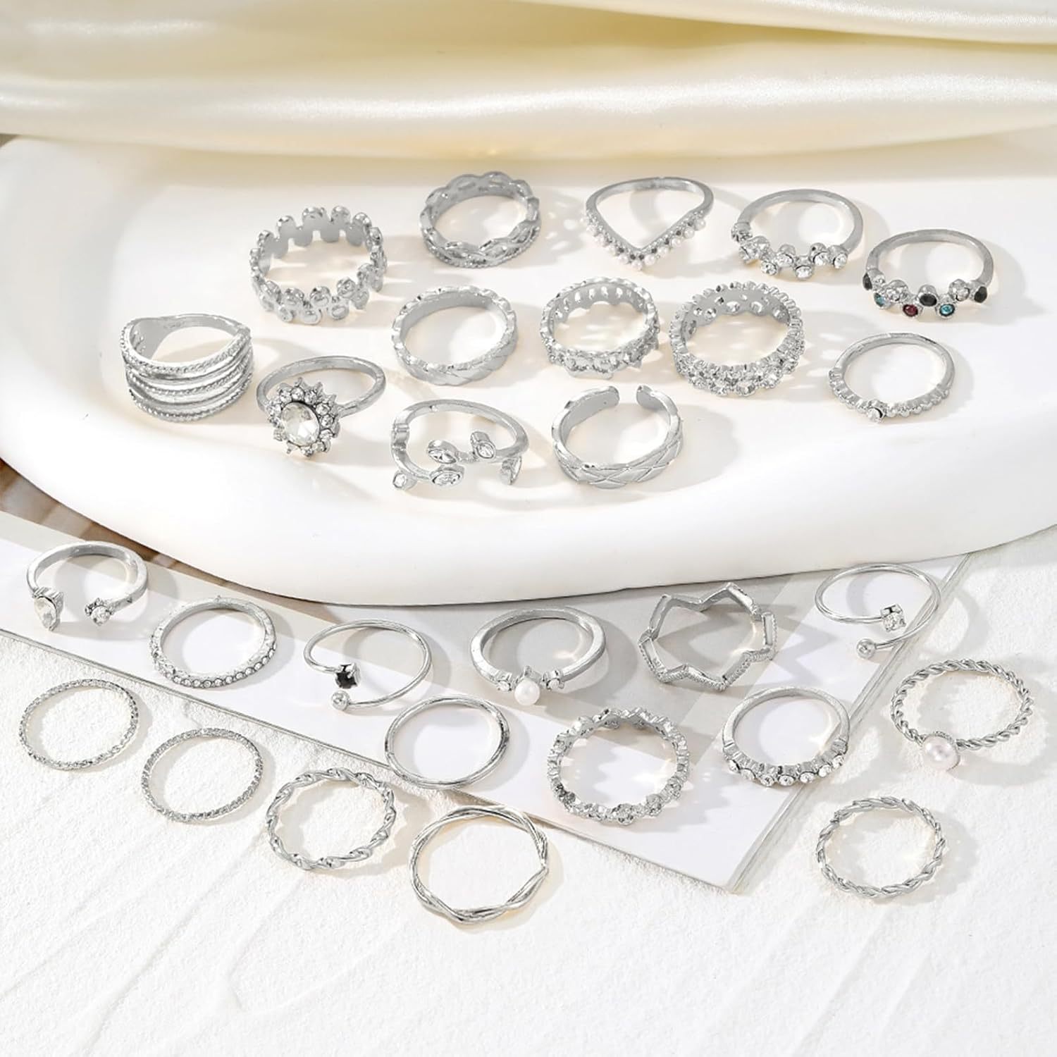  51 Pcs Gold Knuckle Rings Set For Women Girls Vintage Stackable Joint Finger Midi Rings Dainty Cubic Zirconia Crystal Simple Twist Hollow Cute Rings Pack Jewelry Gift