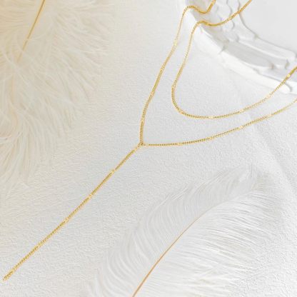 Gold Necklace for Women, Dainty Long Necklace 14k Gold Plated/Silver Y-Shaped Pendant Necklaces Trendy Beaded Chain Drop Necklaces Jewelry for Women Gifts