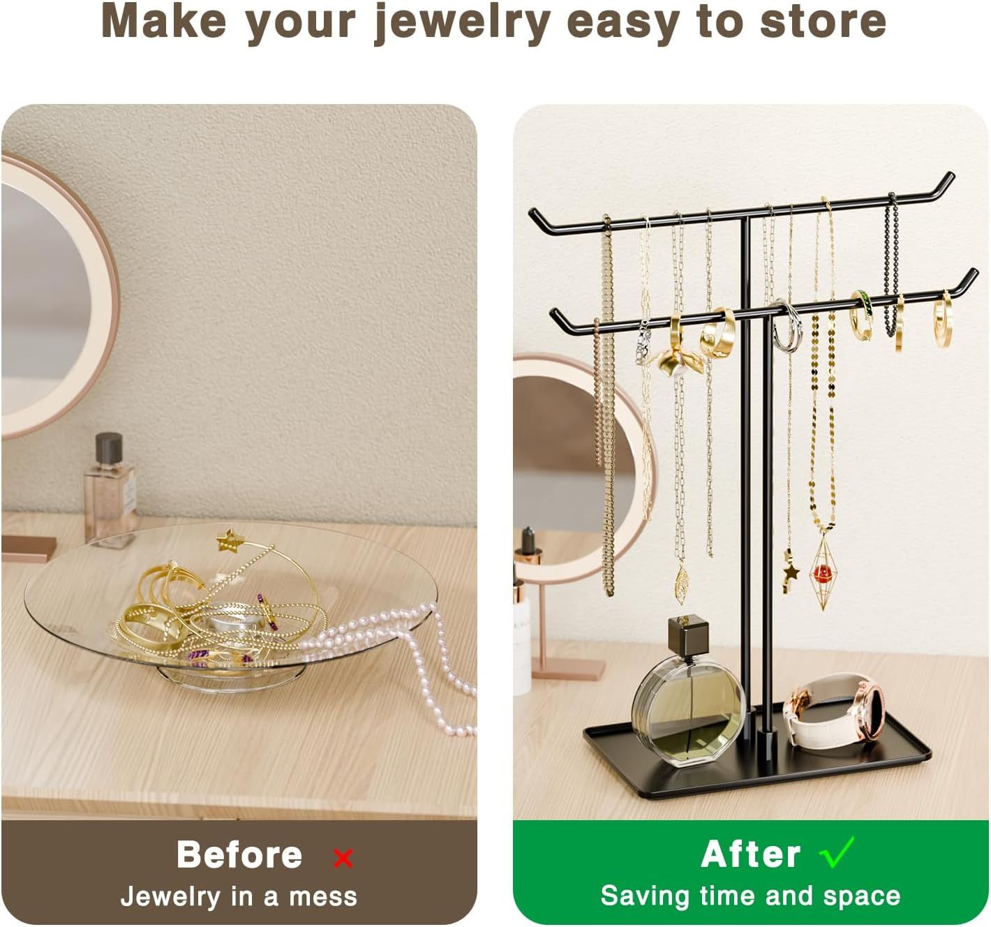 Necklace Stand: Black Metal Necklace Organizer for Home Decor