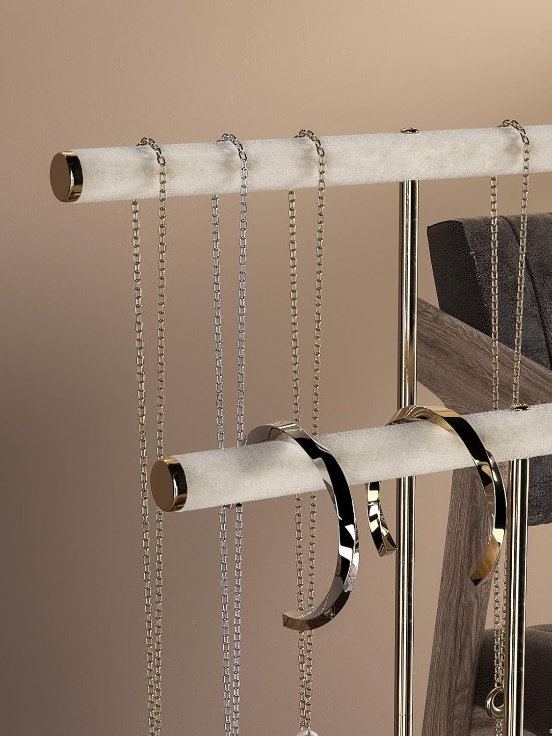 Necklace Organizers Holder, Small Jewelry Display Stand for Women, Men and Vendors, Long Necklace Organizer, Multi-Functional Bracelet Hanger, Space Saving Design (2 Tier Black)