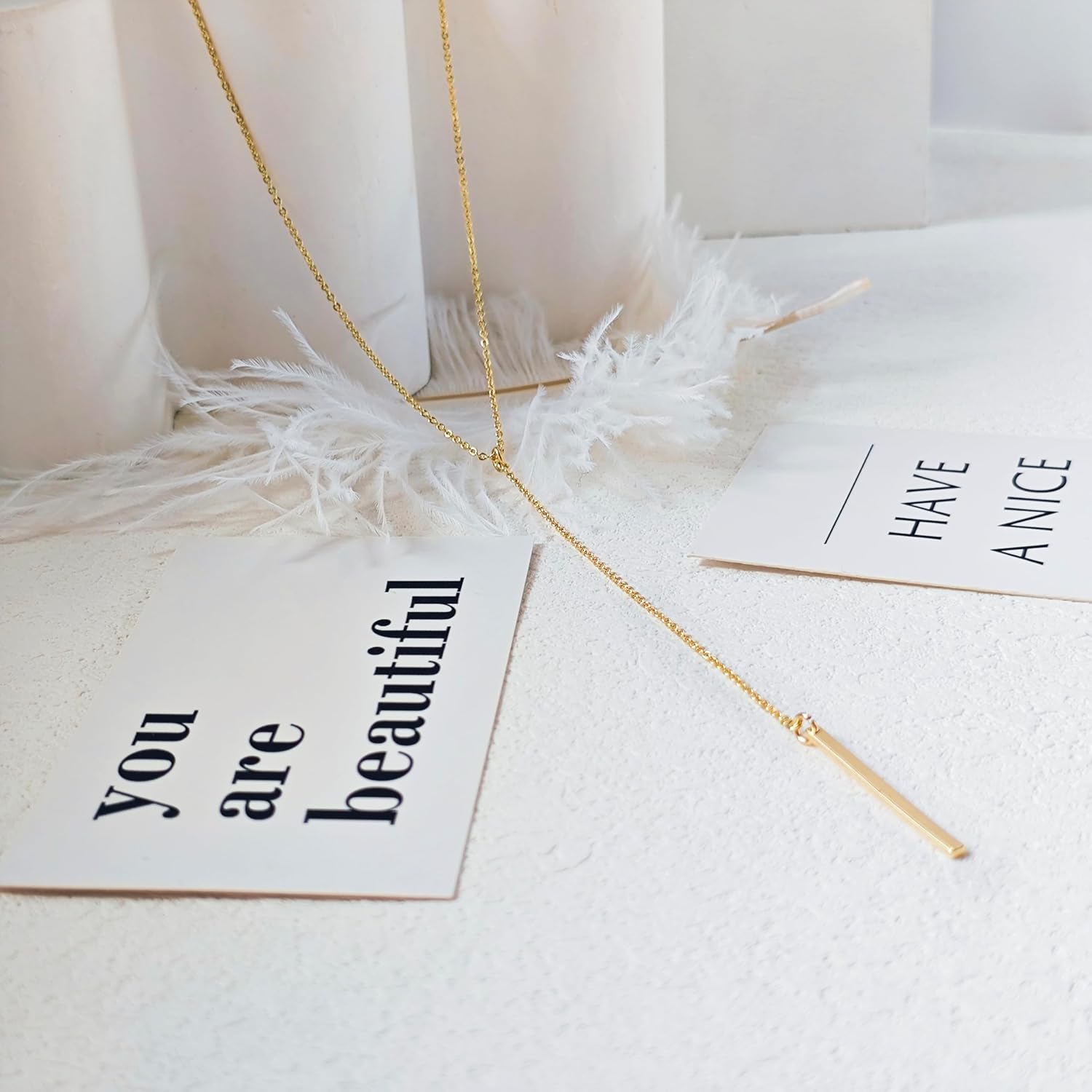 Gold Necklace for Women, Dainty Long Necklace 14k Gold Plated/Silver Y-Shaped Pendant Necklaces Trendy Beaded Chain Drop Necklaces Jewelry for Women Gifts