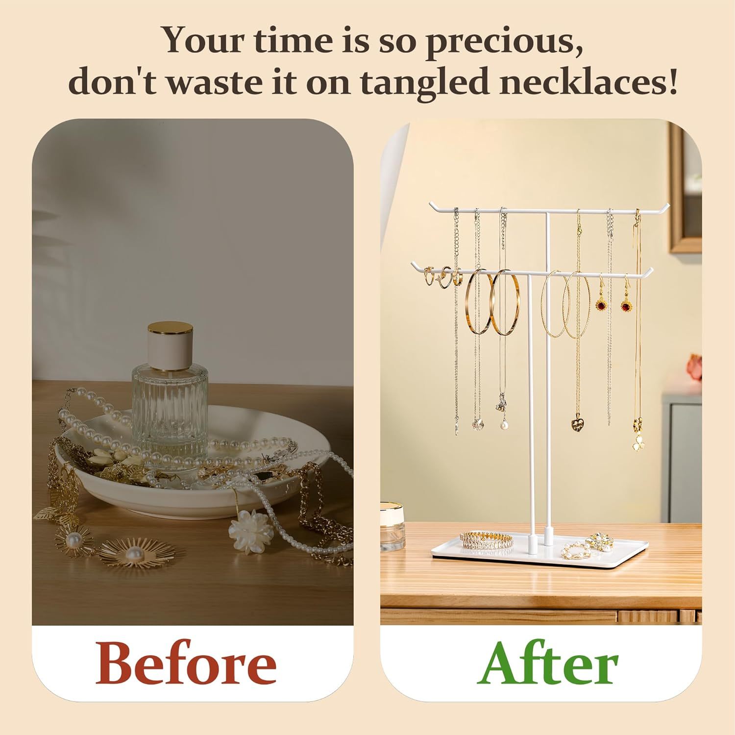 Necklace Stand: Black Metal Necklace Organizer for Home Decor