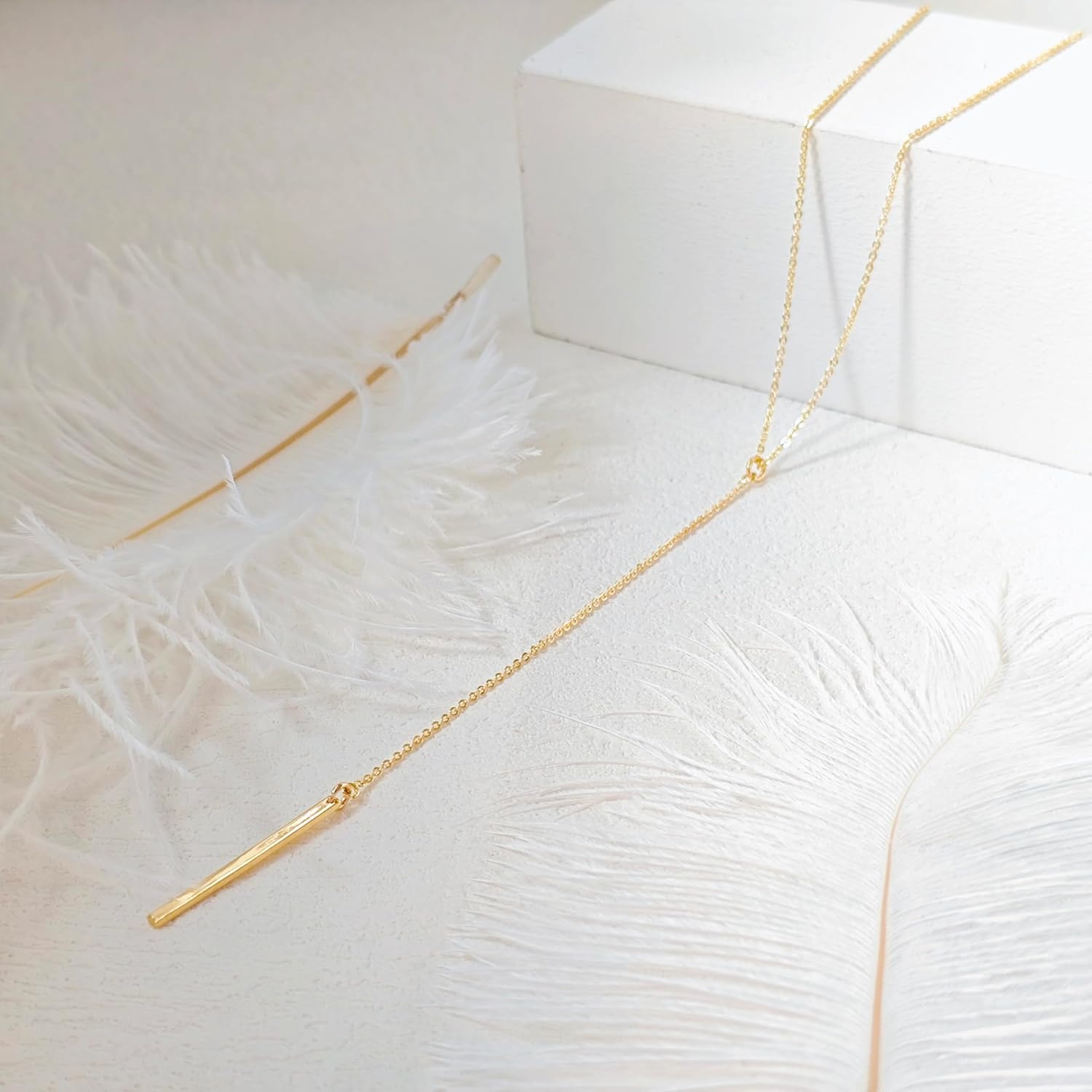 Gold Necklace for Women, Dainty Long Necklace 14k Gold Plated/Silver Y-Shaped Pendant Necklaces Trendy Beaded Chain Drop Necklaces Jewelry for Women Gifts