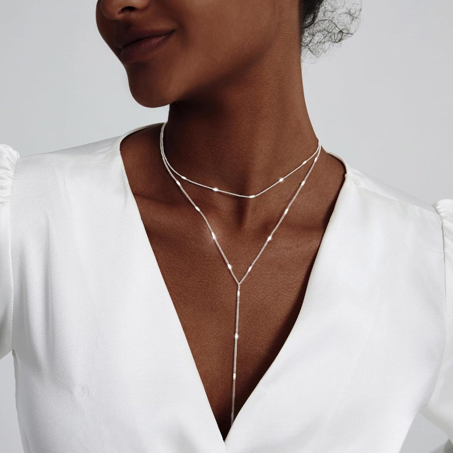 Gold Necklace for Women, Dainty Long Necklace 14k Gold Plated/Silver Y-Shaped Pendant Necklaces Trendy Beaded Chain Drop Necklaces Jewelry for Women Gifts