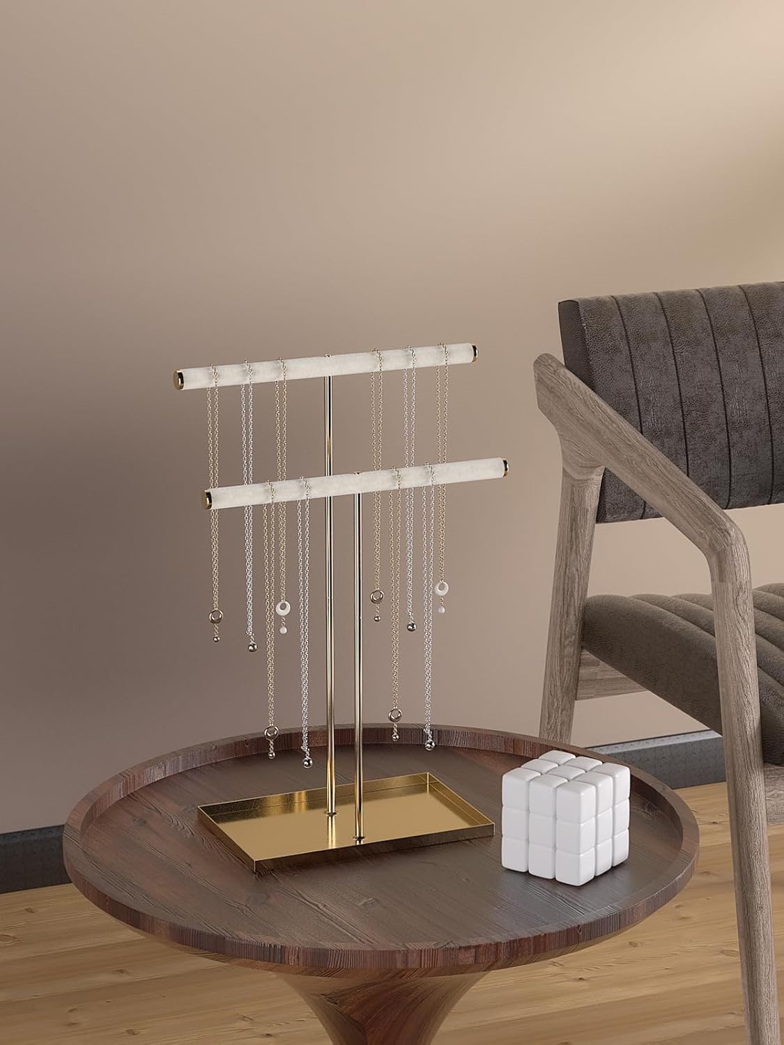 Necklace Organizers Holder, Small Jewelry Display Stand for Women, Men and Vendors, Long Necklace Organizer, Multi-Functional Bracelet Hanger, Space Saving Design (2 Tier Black)