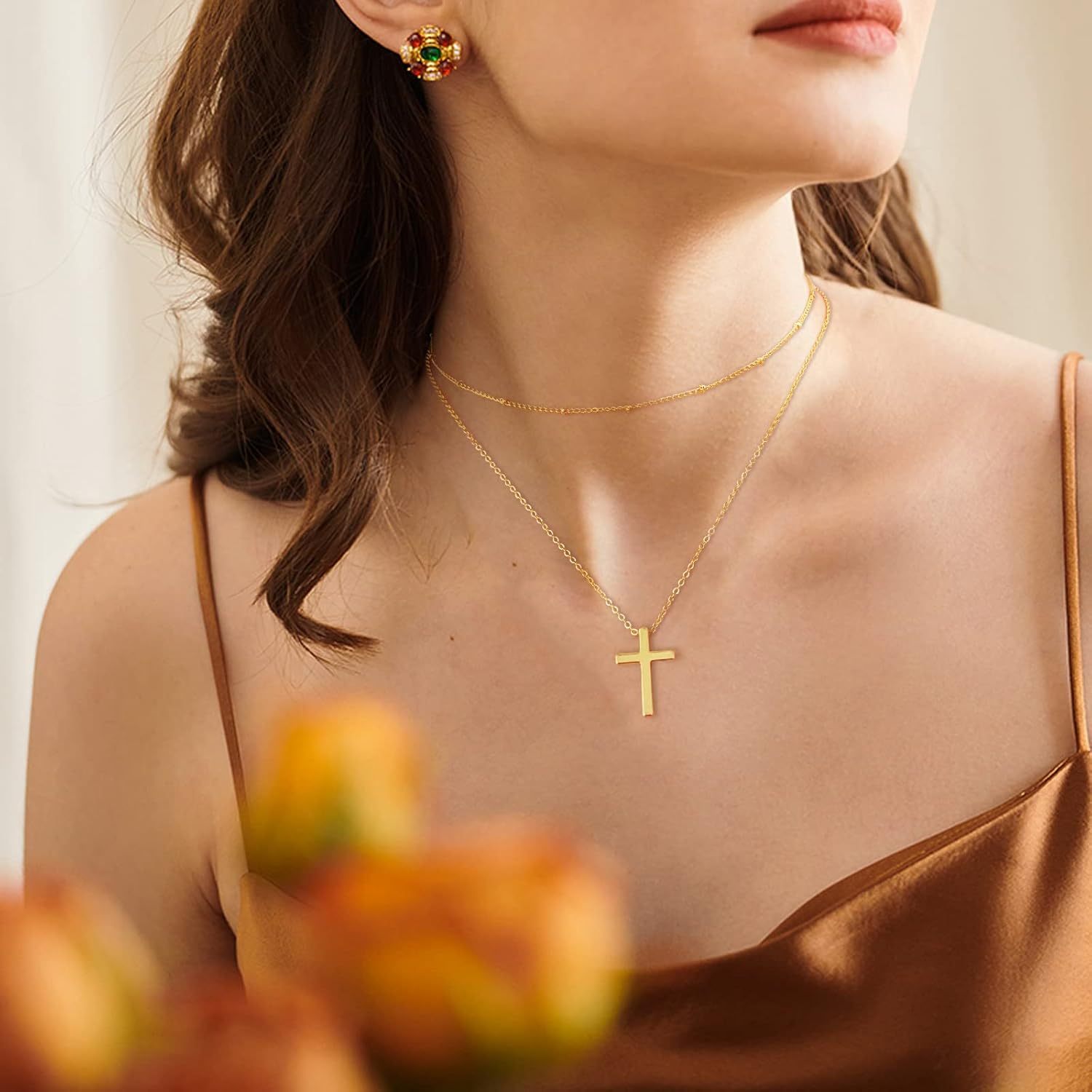 Gold Necklace for Women, Dainty Long Necklace 14k Gold Plated/Silver Y-Shaped Pendant Necklaces Trendy Beaded Chain Drop Necklaces Jewelry for Women Gifts