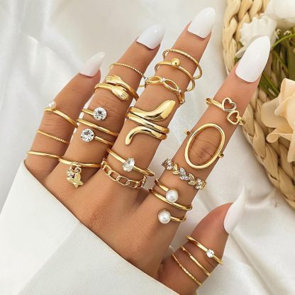  51 Pcs Gold Knuckle Rings Set For Women Girls Vintage Stackable Joint Finger Midi Rings Dainty Cubic Zirconia Crystal Simple Twist Hollow Cute Rings Pack Jewelry Gift