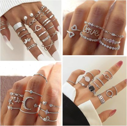  51 Pcs Gold Knuckle Rings Set For Women Girls Vintage Stackable Joint Finger Midi Rings Dainty Cubic Zirconia Crystal Simple Twist Hollow Cute Rings Pack Jewelry Gift