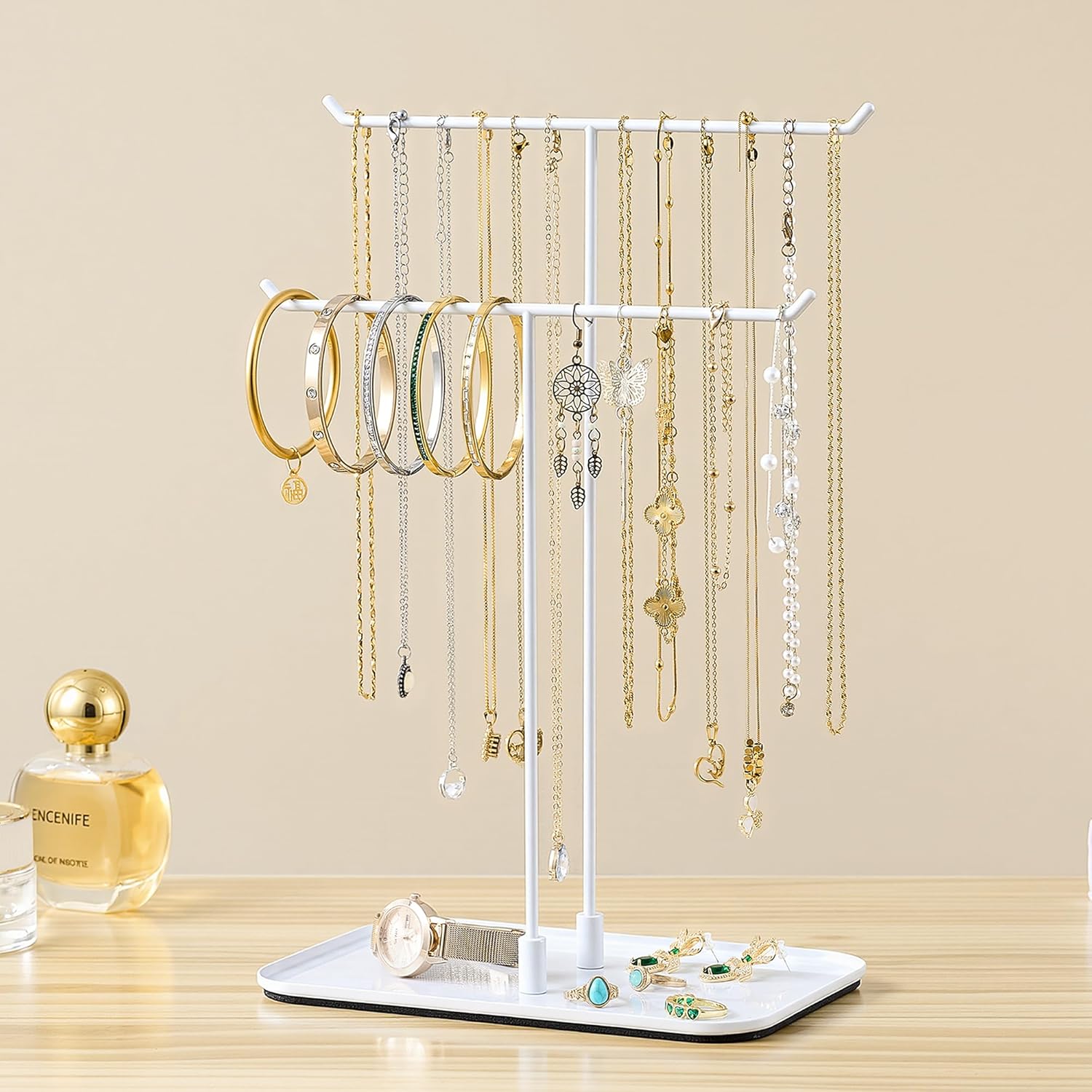 Necklace Stand: Black Metal Necklace Organizer for Home Decor