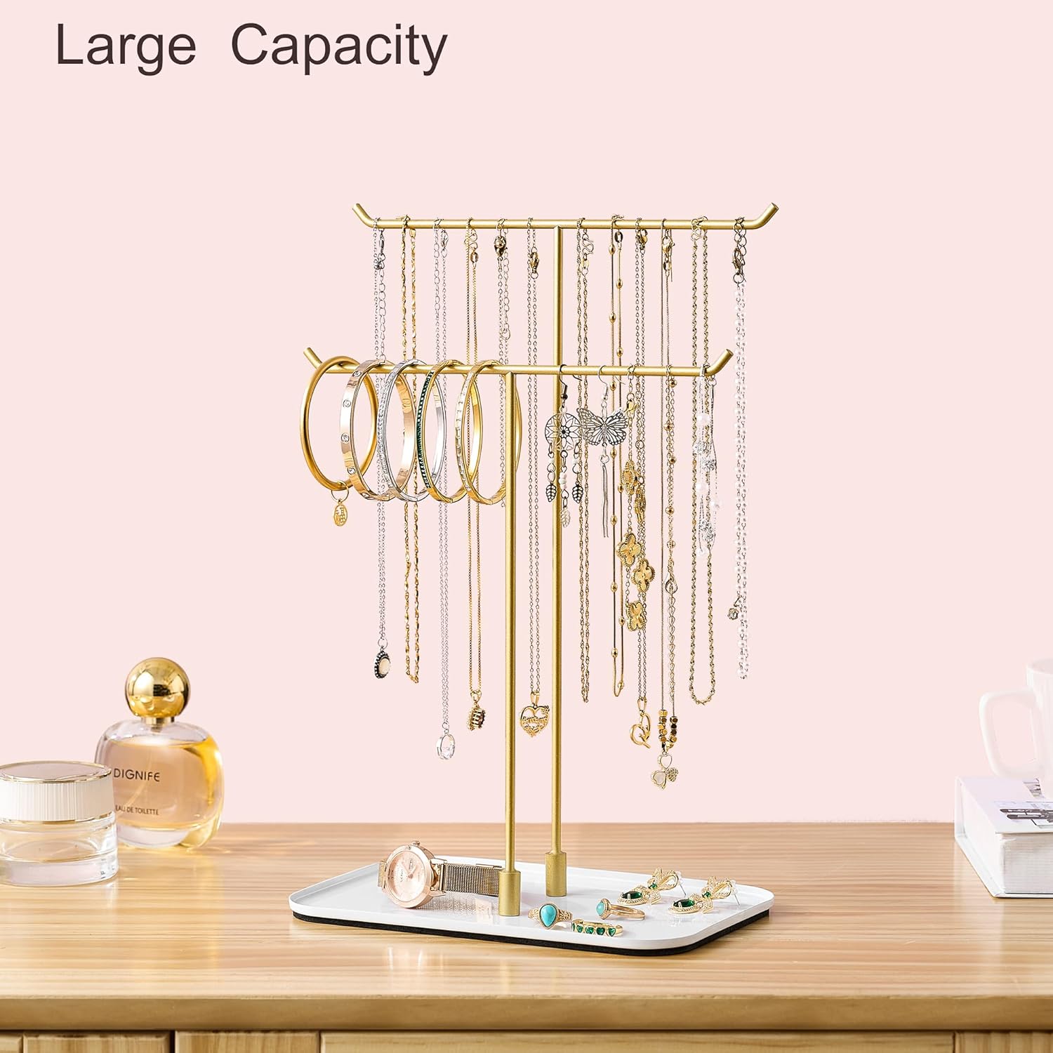 Necklace Stand: Black Metal Necklace Organizer for Home Decor